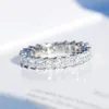 المجوهرات الراقية الكلاسيكية الجنيه الاسترليني Sier Full Princess Cut White Topaz Cz Gemondes Gemstones Eternity Square Party Womding Band Band Ring