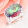 Luckyshine Wesela Biżuteria Błyszczy Rainbow Oval Ogień Mystic Topaz Gemstone Silver Unisex Lovers Biżuteria US Rozmiar 7-9