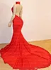 Nieuwe Sexy Mermaid Red Prom Dresses Hoge Hals Sleutelgat Kant Applicaties Avondjurken Formele Cocktail Party Jurk Plus Size Vestidos de Nnovia