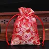 9x12cm手作り刺繍刺繍サテンの巾着ギフトバッグシルクブロコードPoucheイヤリングジュエリーポーチクリスマス結婚式ギフトの装飾袋