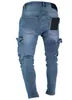 T6JV Męskie dżinsy Mężczyźni dżinsowe spodnie Raped Otwór moda Hip Hop Chuda ołówek do rozciągnięcia patchwork kieszonkowe spodnie 1
