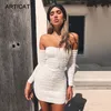 Kadınlar Mini Kısa Elbise Bandaj Elbise Kadınlar Seksi Kapalı Omuz Uzun Kollu Ince Elastik Bodycon Parti Elbiseler Vestidos