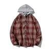 Lange mouw verdikking Hooded Plaid Shirt Warm Winter Shirts Mannen Plus Size Oversize Dikke Flanel Mens Casual Kleding II50CS