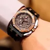 新しい44mmロイヤルシューマッハ26568im OOブラックダイヤルOS Quartz Chronogrpah Mens Watch Stopwatch Sapphire Rose Gold Rubber Watches Timez280l