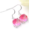 Luckyshine 4 Pair For Women Jewelry New Round Watermelon Tourmaline Gemstone Silver Dangle Hook Earrings Set