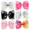 8pcs/Lot 8" Large Size Colorful Unicorn Heart Star Print Grosgrain Ribbon Hair Bows With Clip Girls Handmade Hair Accessory