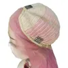 Lång vågig lila färg brasiliansk full spets framkärna för kvinnor med platt bangs frans rosa grå svart auburn blond erntetisk spets peruk