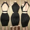 Sukienki koktajlowe 2019 krótkie balu sukienka Homecoming Party Suknie z Sheath Black Backless Mini Backless Tani Neck Keyhole