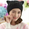 Kostenloser versand mode Koreanische Frauen dame Teufel hörner Katze Ohr Häkeln Geflochtene Stricken Ski Beanie Wolle Hut Kappe winter warme baskenmütze WL749