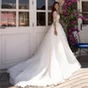 Elegante abito da sposa a maniche lunghe Abiti da sposa Appliques in pizzo Collo trasparente Principessa Vestidos de Novia personalizzato Bruidsjurken Robe de Mariee