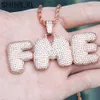 New Iced Out CZ Cubic Zirconia Gold Hip Hop Custom Name Combination Bubble Letter Pendant Chain Necklace Full Diamond Initial Jewelry