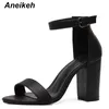 Annex 2019 Sommer-Damen-Sandalen, Übergröße 35–42, Knöchelriemen-Schuhe, dicke Absätze, Gladiator-Sandalen, Damen-Pumps, Schwarz, Y19070603