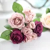 Petites roses artificielles artisanales décoratives de mariage, 3 pièces/lot, bouquet de mariée, simulation de fleurs en soie, plante de décoration artisanale