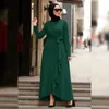 Moda Nieregularne Ruffles Z Długim Rękawem Muzułmański Peignoir Abaas Kobiet Muzułmańskie Suknie Dubaj Islamski Turcja Abayas z pasem F1732