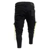 Europa e America uomini di vendita caldi jeans neri astuccio elastico con fori cerniera pantaloni skinny moda