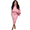 Women Knitted Two Piece Dress Set Winter Outfits Turtleneck Sweater Tank Midi Dress Set Clubwear Knit Skirt Sets