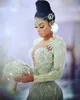 Luksusowe błyszczące afrykańskie koronkowe koraliki kryształy syreny ślubne sukienki ślubne pióra Shee Szyja seksowna suknie ślubne 407