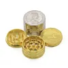 DHL 43MM Silver Coin Shape Metal Tobacco Grinder 3 Layer Hand Crank Crusher Smoke Herb Grinders Magnetic Cover