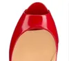2017 Classic Brand Red Bottom Tacchi alti Piattaforma scarpette Nude / nero in pelle verniciata Peep-toe donne abito da sposa sandali scarpe taglia 34-45