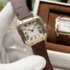 Serie de calidad superior Reloj de cuarzo de moda Hombres Mujeres Oro Plata Dial Cristal de zafiro Diseño cuadrado Reloj de pulsera Amantes Cuero de lujo S256D
