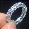 Vecalon Eternity Promise Ring 925 sterling silver 3 rader Pave 5A Cz statement Bröllopsringar för kvinnor Män Fine Smycken