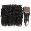 Brazylijskie wiązki włosów jerry curl z zamknięciem naturalny kolor 4 wiązki z końcami koronki 4x4 1028 cala Remy Human Hair Extensons6382960