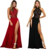 Seksowna Sukienka Lato Kobiety Szczur Koronki Wysokiej Talii Off Ramię Czarny Red Slip Silk Long Dress Party Club Zst089