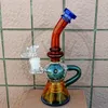 Beaker narghilè Bong 9 pollici colore Recycler Piattaforma petrolifera in vetro rosa viola verde blu tubi dell'acqua neri