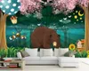 Livraison gratuite personnalisé 3d imprimé papier peint maison fantaisie forêt dessin animé chien ours enfants chambre murale papier peint en soie
