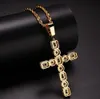 14K Gold Plated Hip Hop Square Round Stones Splice Jesus Cross Pendant Necklace Micro Pave Cubic Zirconia Diamonds Rapper DJ Singer Accessor