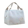 Reusable Lunch Bags for women Insulated Cold Canvas Stripe Picnic Carry Case Thermal Portable Lunch Bag