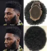 Frente de renda para peças de cabelo afro de 4 mm com Toupee mono Pu Toupee brasileira Substituição de cabelo humano virgem para homens negros