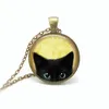 Personnalisé Vintage verre chats charmes collier argent Antique Bronze mat noir magique temps gemme pendentif pull collier cadeau Jewelr215r