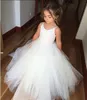 Marfim flor meninas vestidos para casamentos tulle lace top spaghetti crianças formais vestir para festa comunhão vestido tulle barato toddler pgeant vestidos