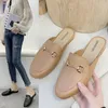 Zomer Vrouwen Slippers Designer Mode PU Korte Loafers Schoenen Metalen Ketting Dames Casual Muilezels Flats Topkwaliteit