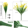 8 pezzi di fiori artificiali piante resistenti ai raggi UV all'aperto, 8 rami finta plastica verde arbusti piante piante da appendere all'aperto per interni