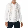 Men's Casual Shirts Men Black Lace Shirt Autumn Bilateral Decoration Floral Embroidery Sexy Dress Male Party Wedding Social Shirt1