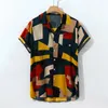 Cotton Hawaiian skjorta män avvisar krage geometriska tryck sommartröjor 2019 casual streetwear mens kläder camisa maskulina