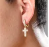 Créateur de mode Cross Eardrop 18K plaqué or Bling Cross Hoop Boucles d'oreilles Hommes Femmes Hip Hop Boucles d'oreilles Iced Out Diamond Jewelry