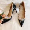 Casual Designer Sexig Lady Fashion Women Pumps Black Patent Leather Studded Spikes Point Toe High Heels Party Shoes Weddin4450853