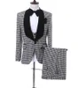 Mode Groom Tuxedos Houndstooth Groomsmen Mens Bröllopsklänning Svart Lapel Man Jacka Blazer Business Suit (Jacka + Byxor + Vest + Tie) 1679
