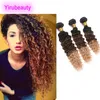 9a Indian Virgin Hair Yiruhair 3 Bunds Ombre 1B/4/27 Deep Wave Curly Hair Extensions Three Tones 8-28Inch