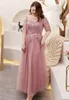 Plus Size Blush Pink Long Bridesmaids Dresses Sheer Neck 1/2 Long Sleeves Appliques Lace Maid of Honor Country Wedding Guest Gowns