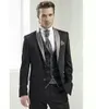 Classic Black Two Button Groom Tuxedos Double Collar Design Groomsmen Mens Wedding Dress Excellent Man Suits(Jacket+Pants+Vest+Tie) 357