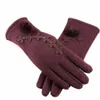Mode-gants pour femmes femme hiver chaud conduite pleine doigt mitaines dentelle crinière plein doigt chaud gants