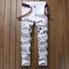 2019 New Fashion Mens Casual Jeans Straight Slim Letters Printed White Pants Large Size with Free Shipping