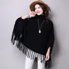 Vår Höst Nya Kvinnor Elegant Socialite Cashmere Tassel Cardigan Tröjor Batwing Sleeves Turtleneck Cape Outwear Sticka Poncho