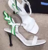 2019 Nyaste Flam Gladiator Sandaler Kvinna Peep Toe Mixed Color Ankelband Strange High Heel Shoes Woman Sexy Party Shoes