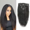 Malaysian Virgin Hair Clips in/on Human Hair Extensions Full Head Natural Color Coarse Yaki Kinky Straight 7Pcs lot 100g 120g 12-28 Inches