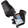 Moda-Leather Men's PU luvas Luokou Touch Screen impermeável Padrão de pele de carneiro quente e espessamento de veludo Gloves de tela de toque